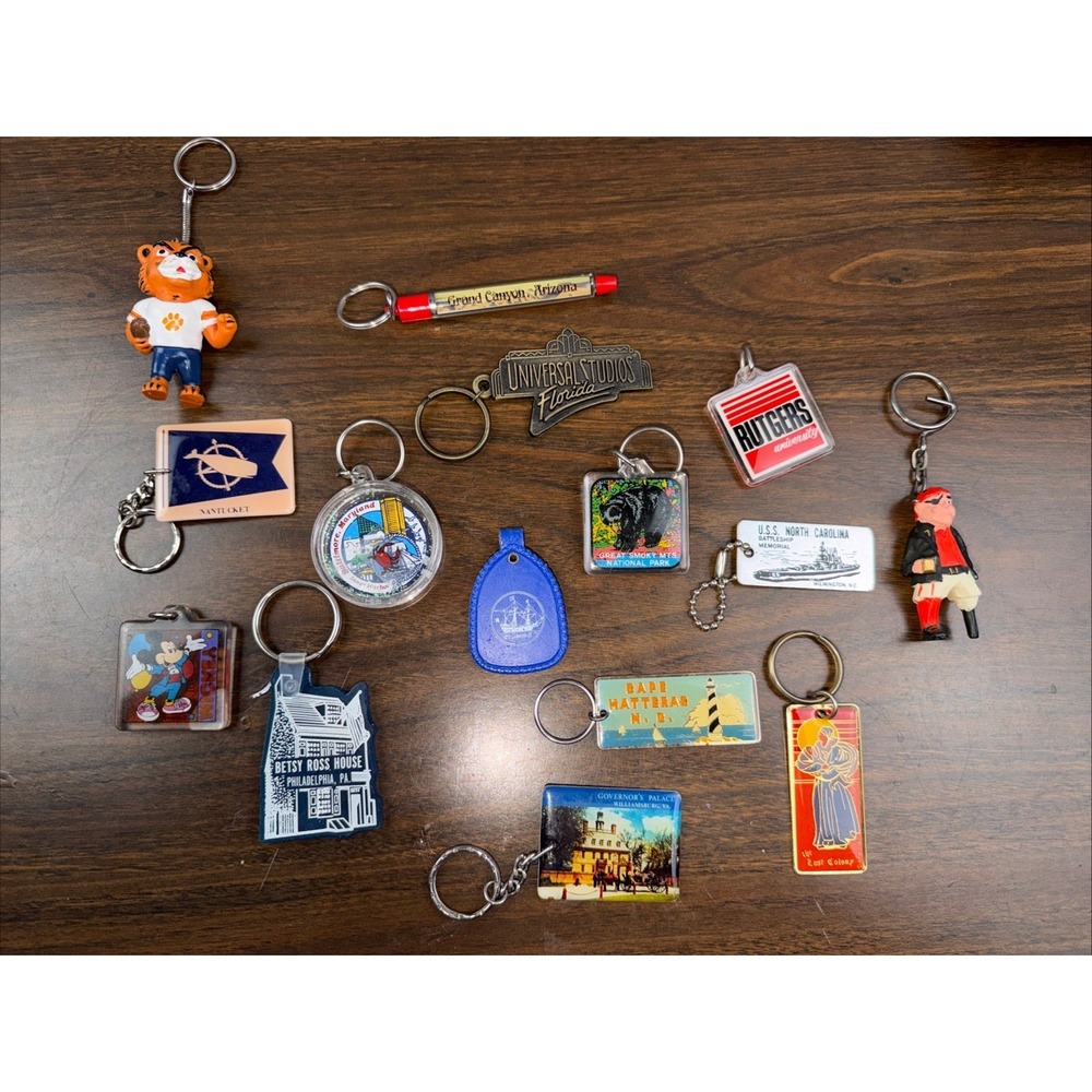 Lot of 15‎ Keychains Travel Souvenir Vacation Locations Vintage Key Rings